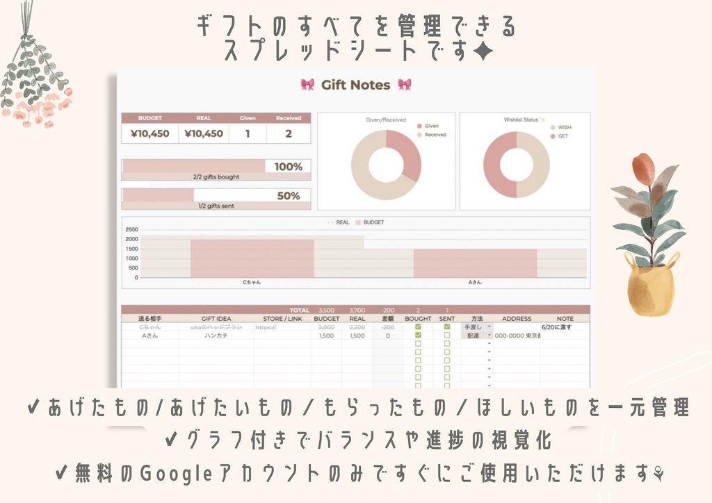🎁Gift Note-ギフト管理のスプレッドシート