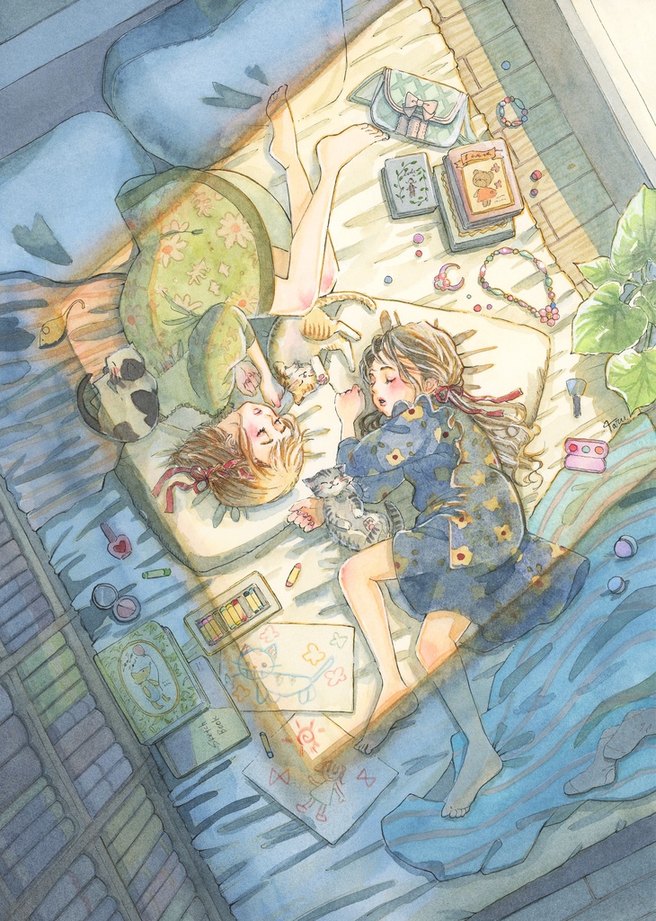 【額装原画】猫とまどろむ