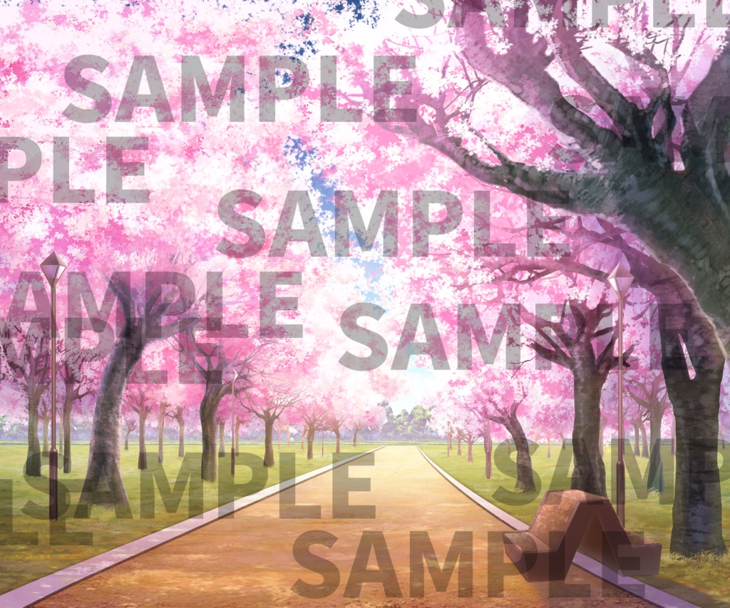 【イラスト背景素材】桜が咲いている公園