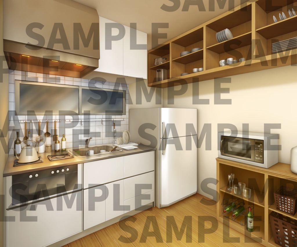 イラスト背景素材 一人暮らし家リビング キッチン アニメイラスト背景素材 Booth