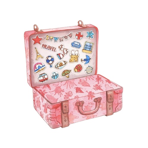 Clip Art【Travel Set】-1- 水彩画 クリップアート ピンク 旅行シリーズ