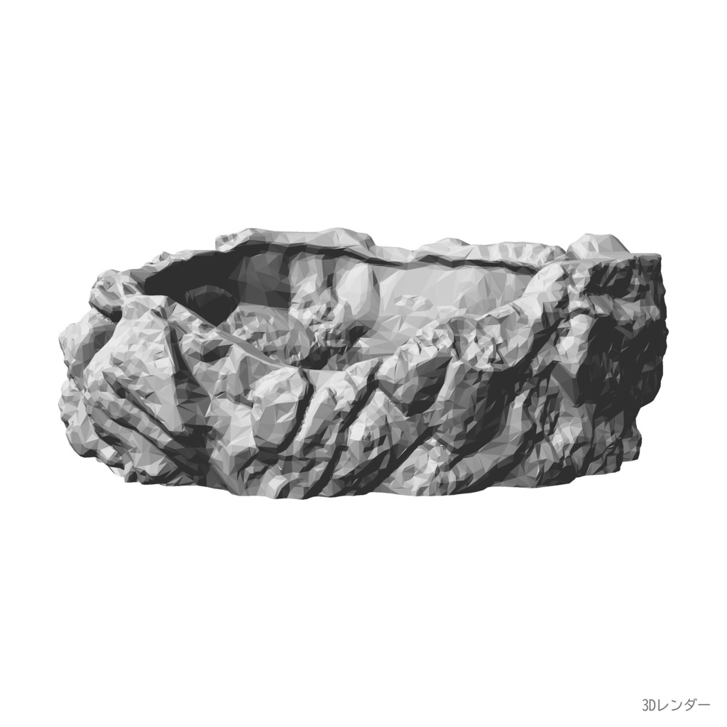 【3Dプリント用STL】溶岩石の植木鉢|ごつごつした火山岩風の浅鉢 120mm・多肉植物向け