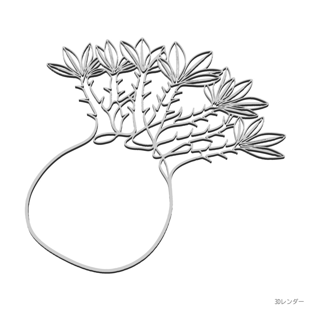 【3Dプリント用STL】塊根植物の壁掛けワイヤーアート 24種セット|パキポディウム・亀甲竜・バオバブほか 平置き1色
