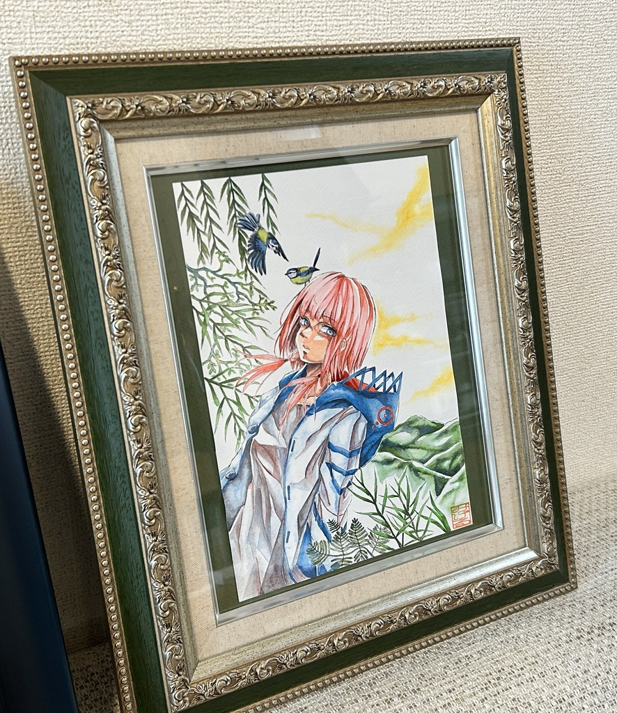 原画 イラスト集「桜花絢爛の君ゑ」(タイトル:緑の間(額付き))