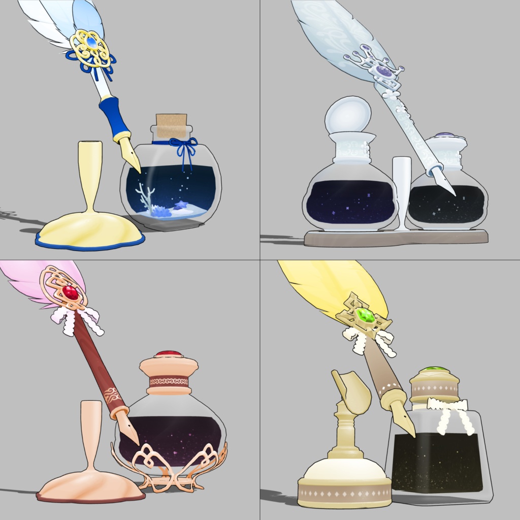 3D羽根ペン素材セット (128種類) 漫画・イラスト用