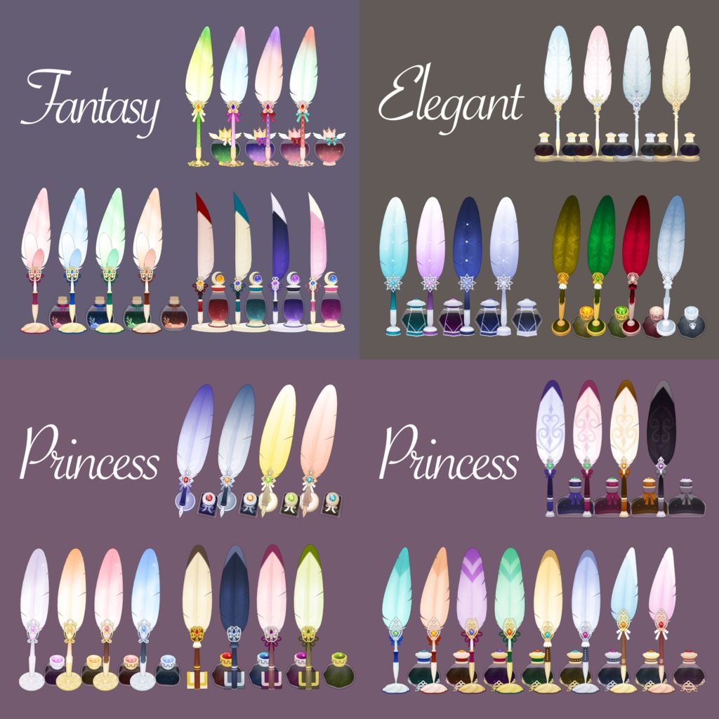 3D羽根ペン素材セット (128種類) 漫画・イラスト用