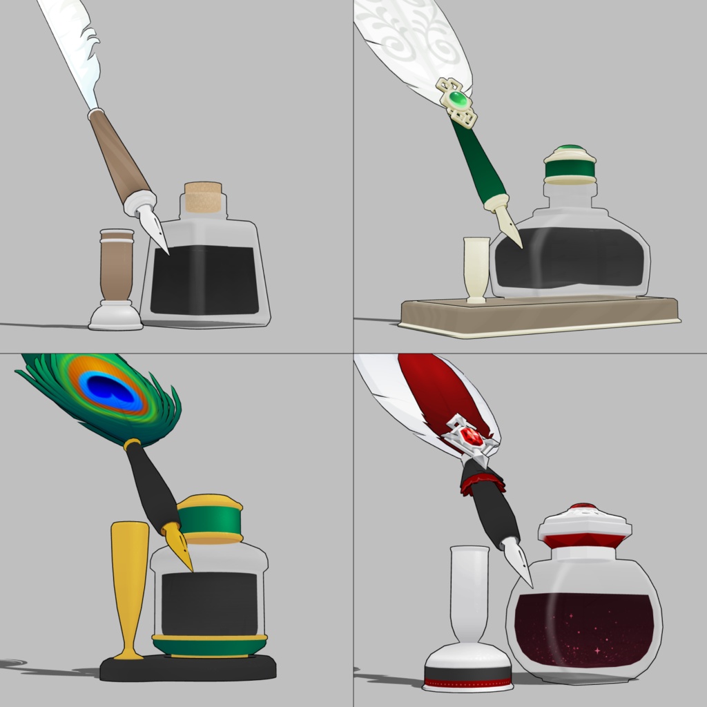 3D羽根ペン素材セット (128種類) 漫画・イラスト用