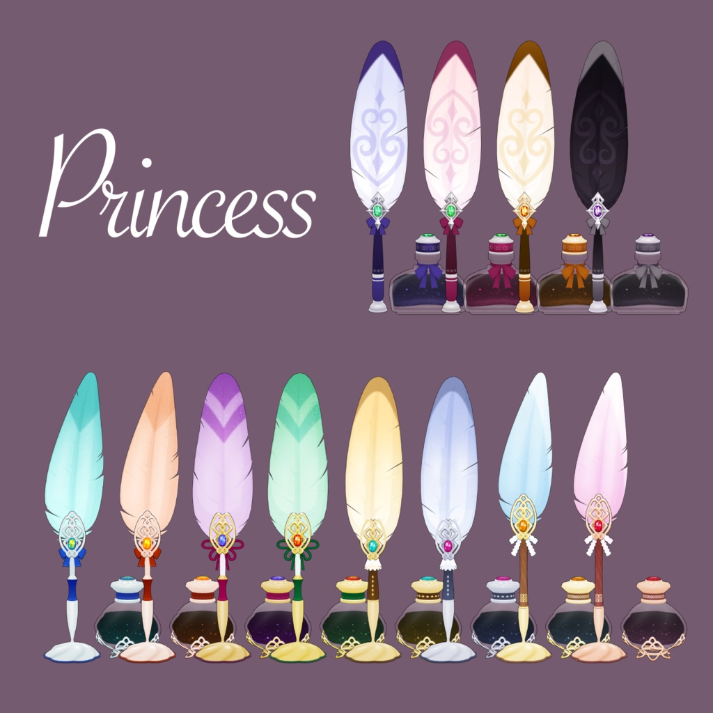3D羽根ペン素材 Princess シリーズ (24種類) 漫画・イラスト用