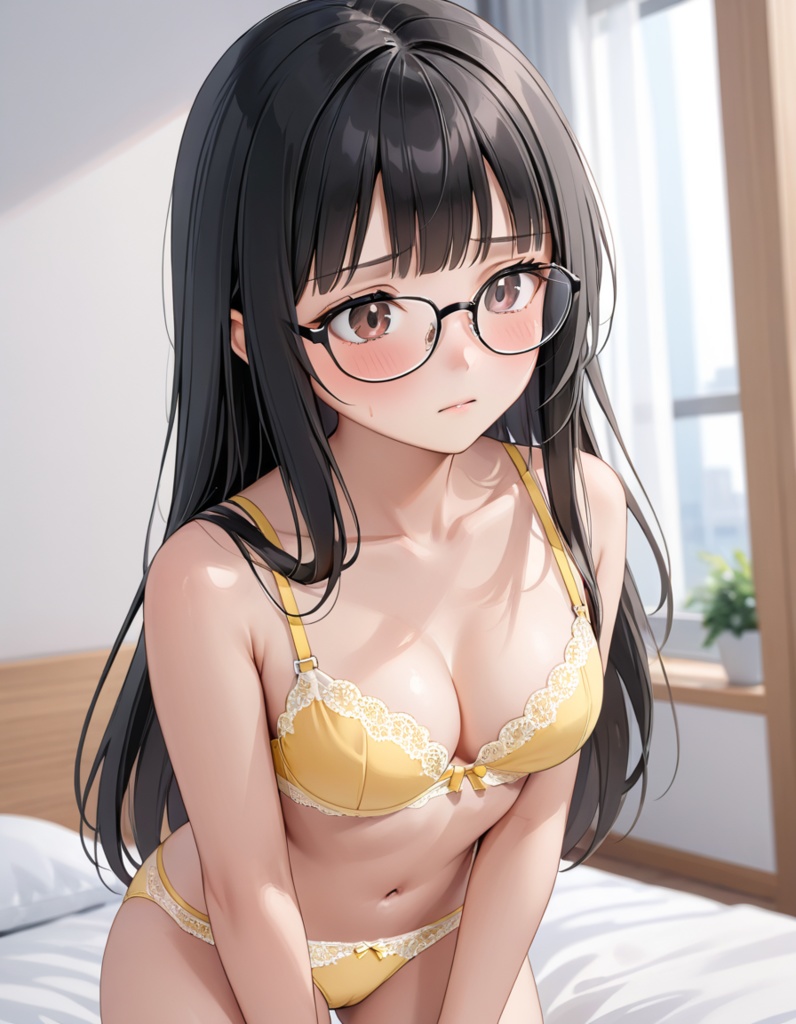 彩り下着姿～眼鏡ロングヘア 恥ずかしい～