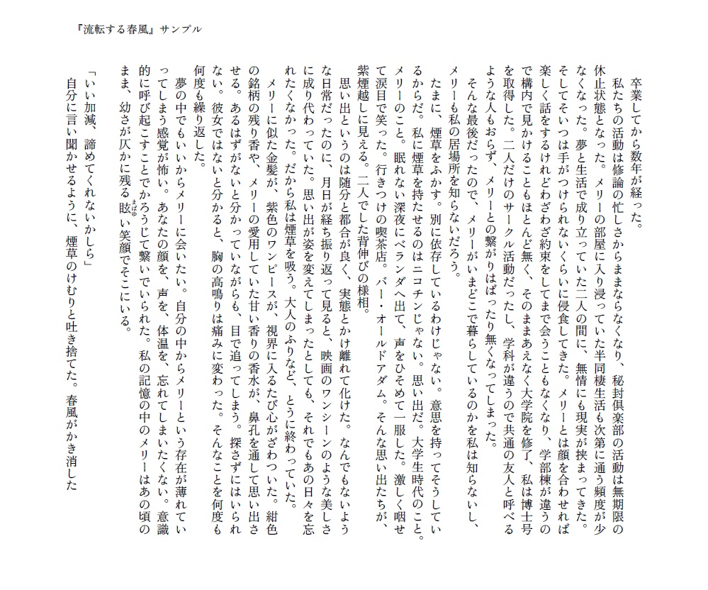 京都秘封新刊小説『流転する春風』