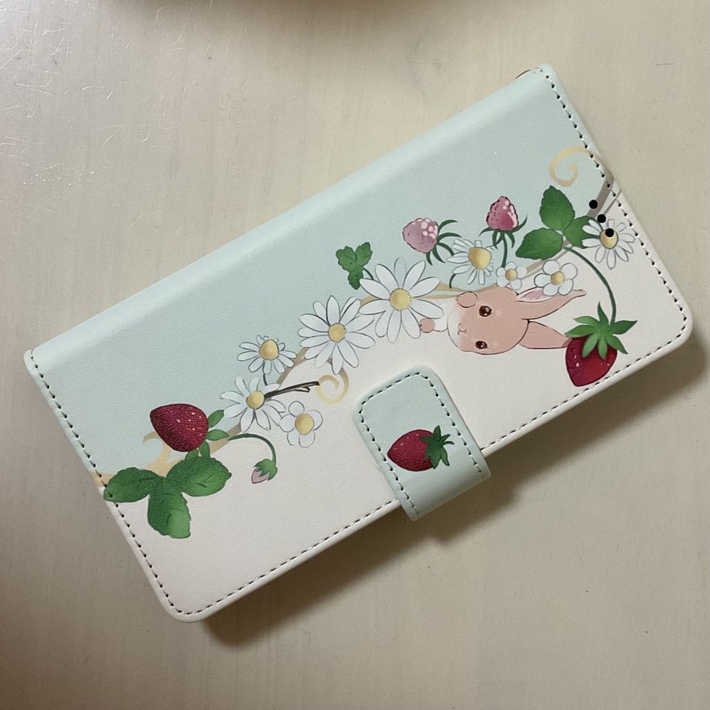 iPhoneケース(うさぎ・いちご・ミントグリーン)