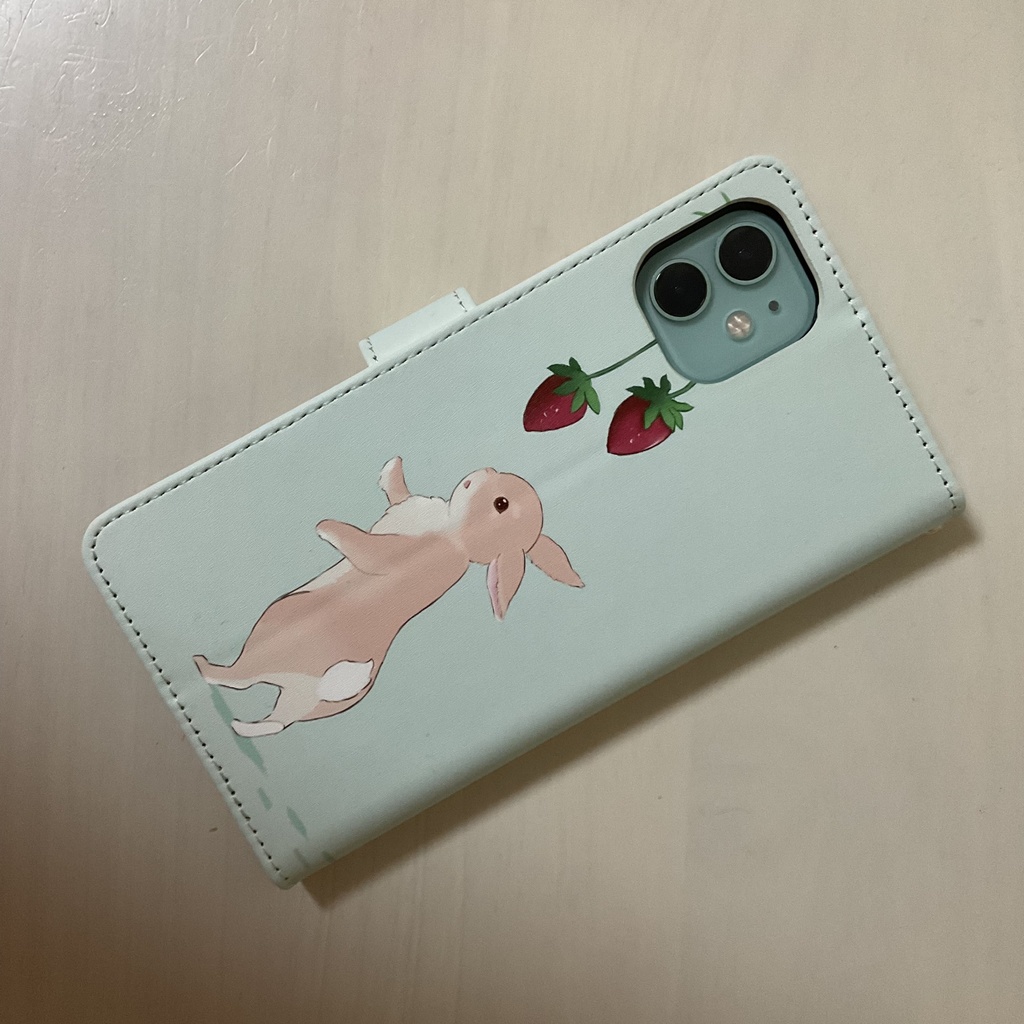 iPhoneケース(うさぎ・いちご・ミントグリーン)
