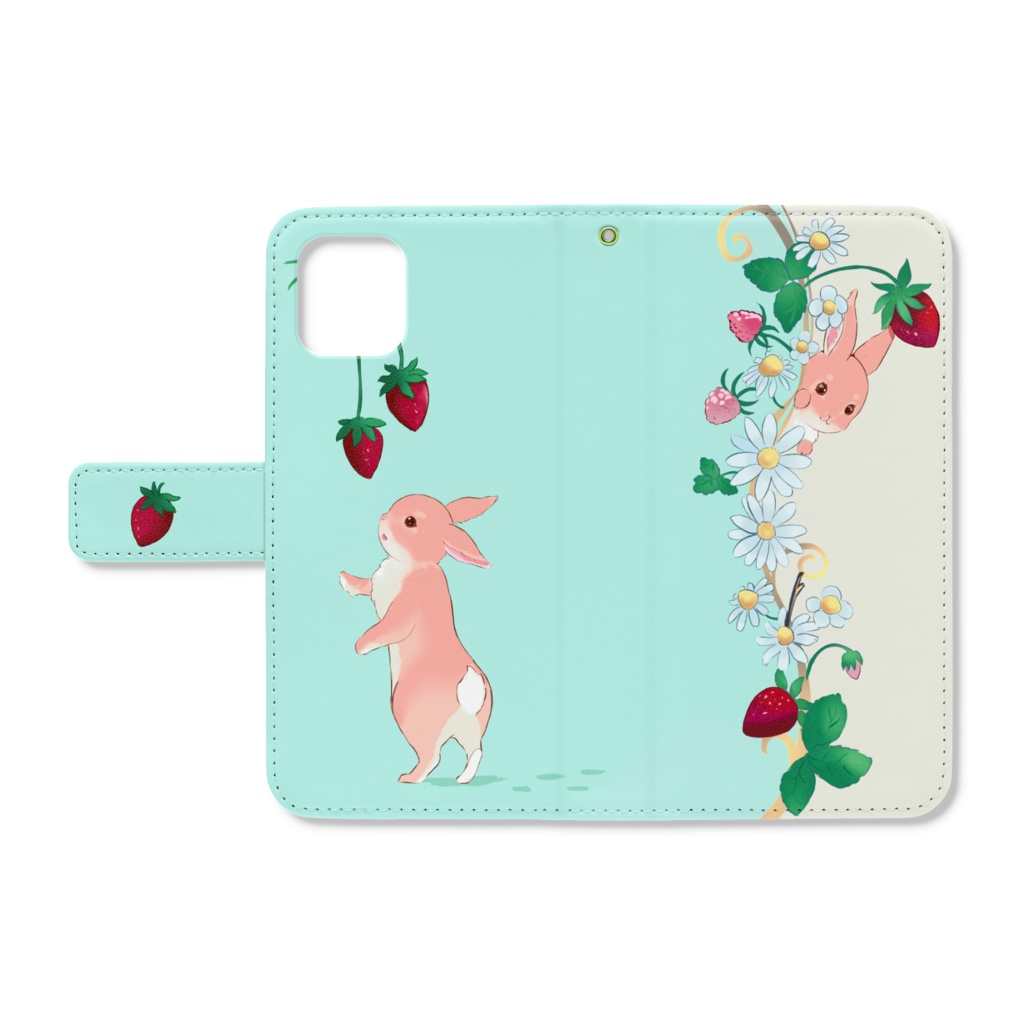 iPhoneケース(うさぎ・いちご・ミントグリーン)