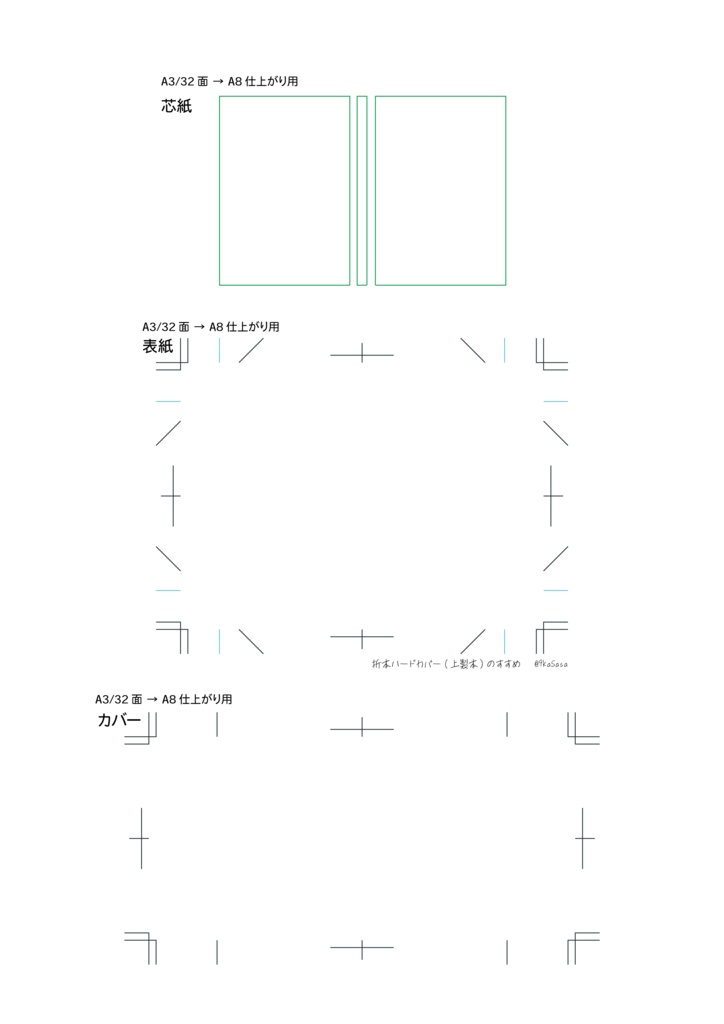 折本ハードカバー(上製本)テンプレート A3-32面