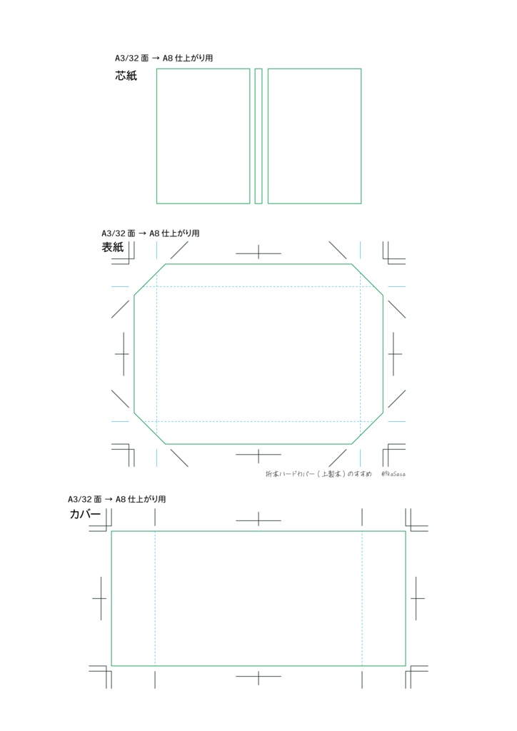折本ハードカバー(上製本)テンプレート A3-32面