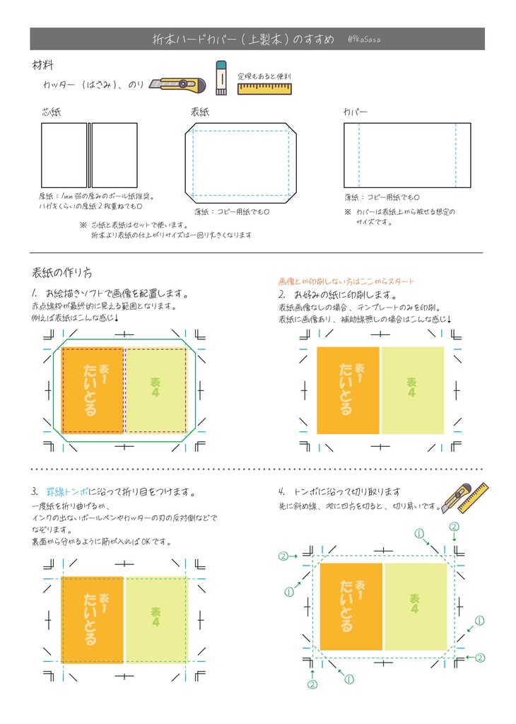 折本ハードカバー(上製本)テンプレート A4-16面