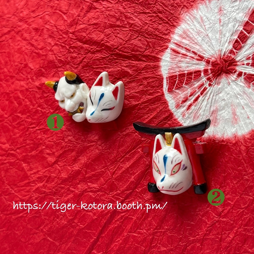 和風 ブローチ 般若 狐面