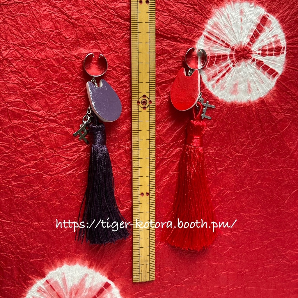 和風  イヤーカフ 狐面 × 鳥居 × タッセル