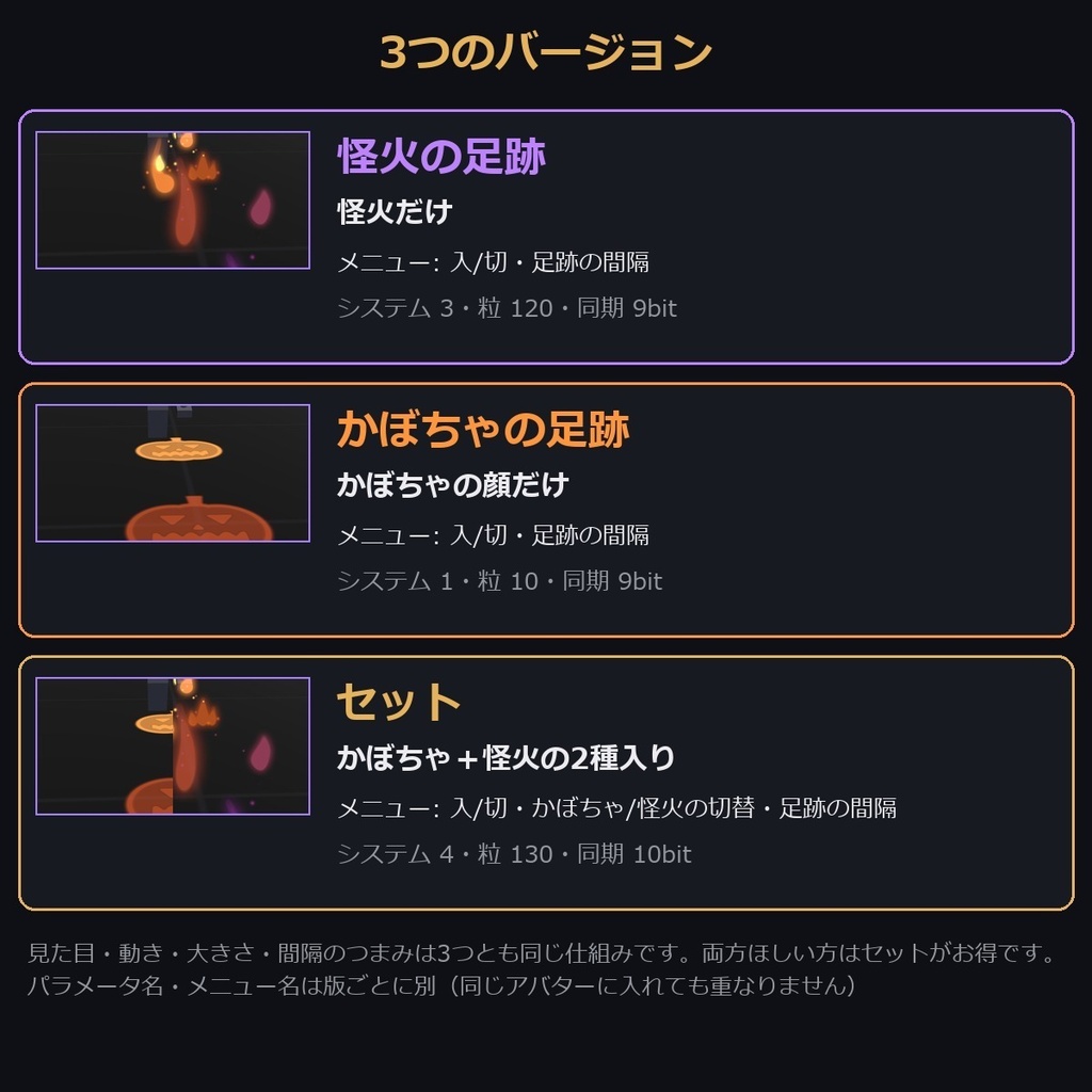 【VRChat/MA対応】歩くと足元に残って消える ハロウィンの足跡|かぼちゃ・怪火・セット