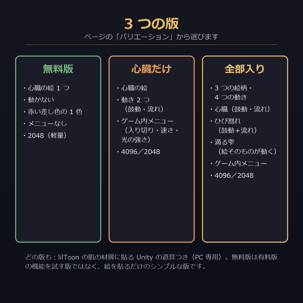 【動く・光る】鼓動する心臓と滴る雫のタトゥー【VRChat・lilToon・PC】【無料版あり】