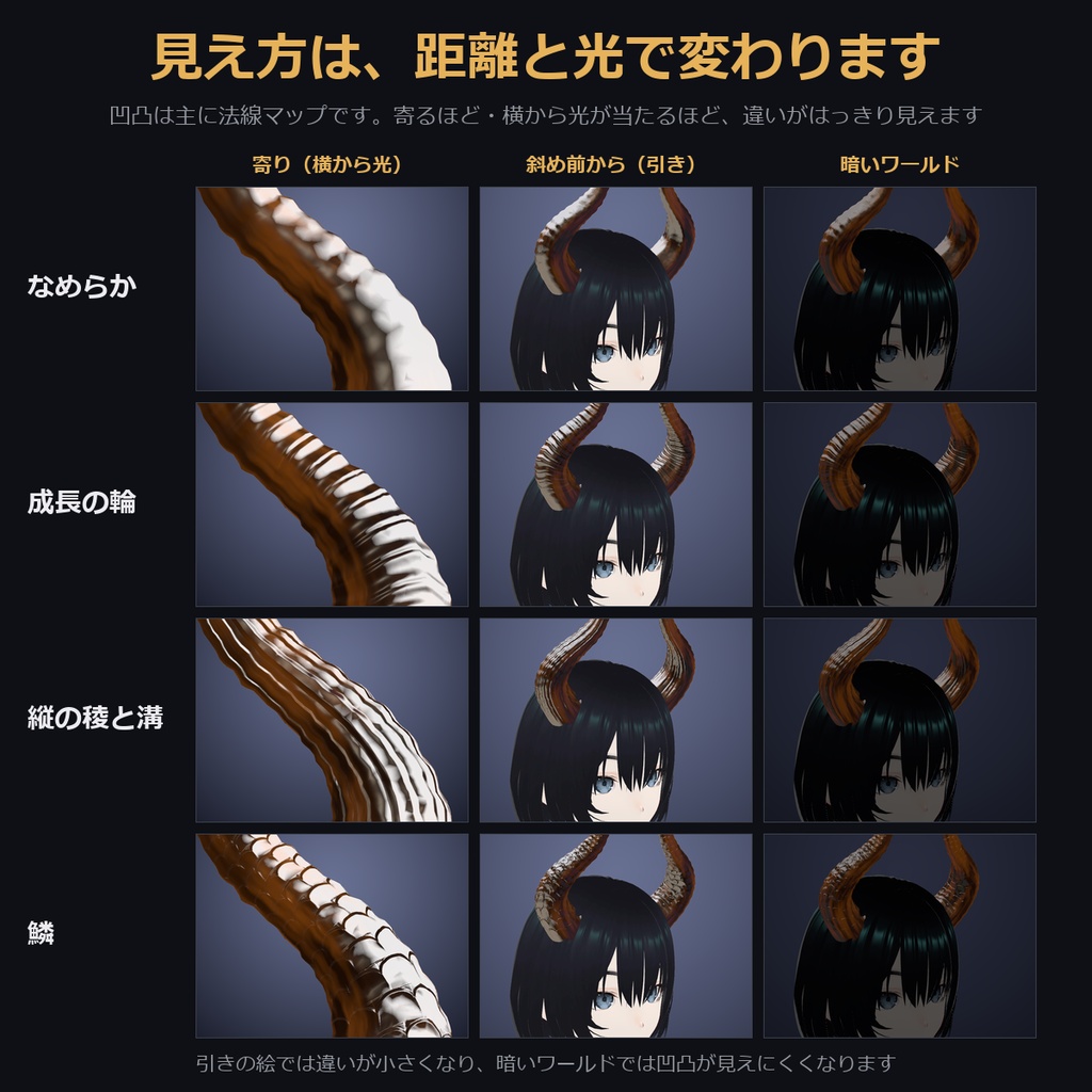 【凹凸4種×透ける琥珀色も選べる角】琥珀の角【VRChat・MA対応】