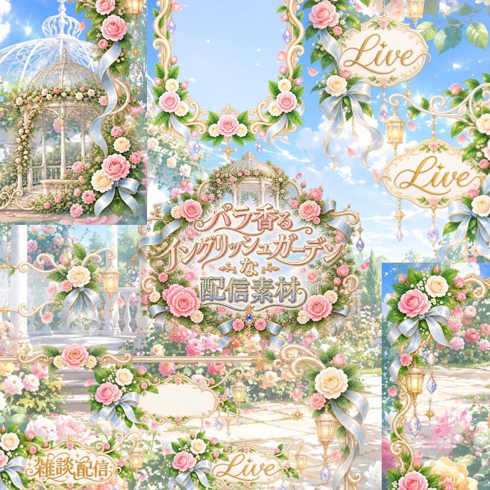 【無料版有】バラ香るイングリッシュガーデンな配信素材【雑談/全画面配信対応】