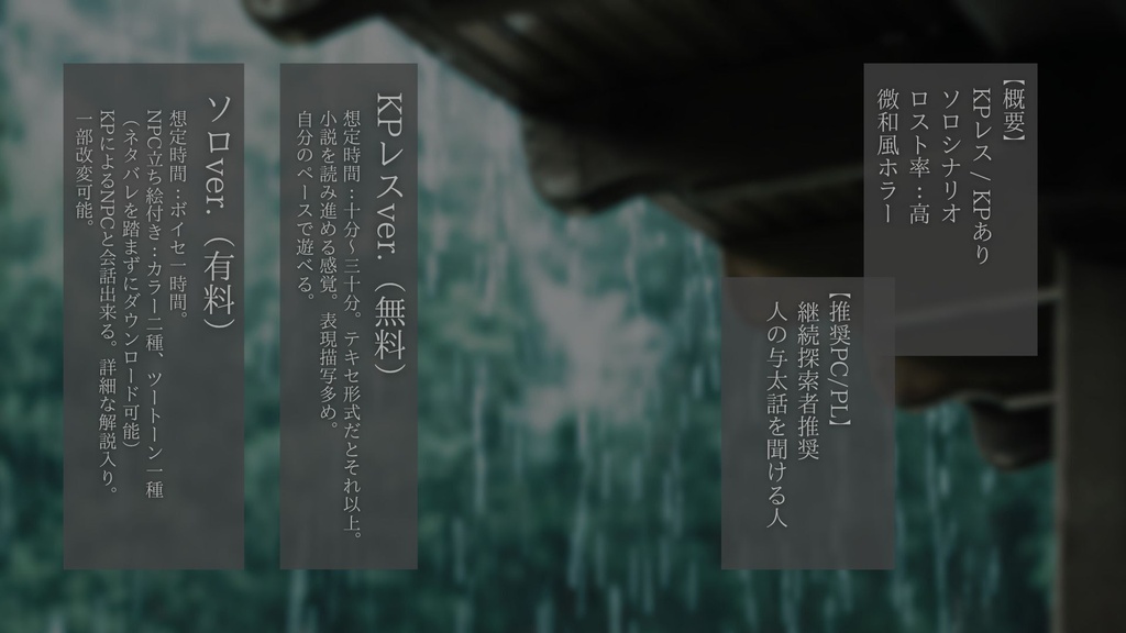 【KPレス無料】CoC6th『雨宿り、綴る水面に逝く人ぞ』SPLL:E193765