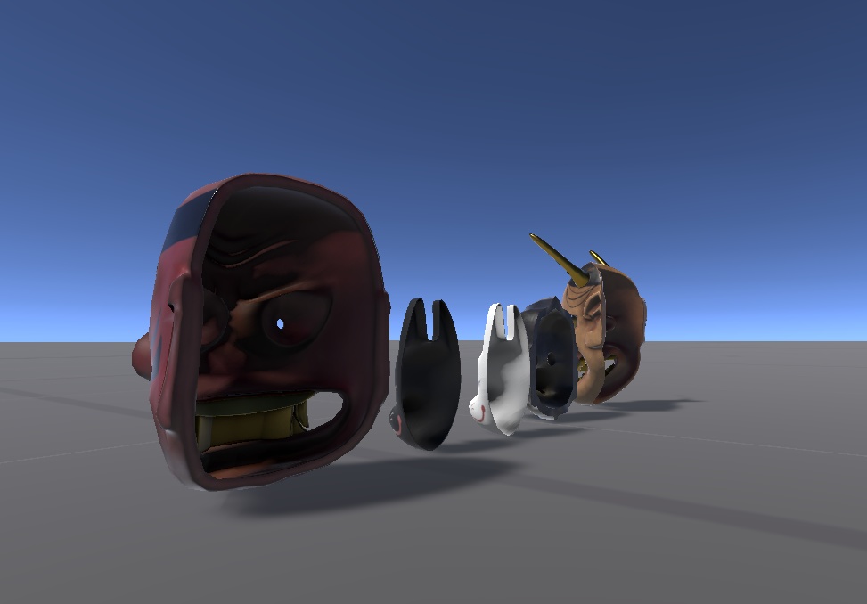 〖VRChat〗お面セット5種類 (白狐・黒狐・般若・天狗・烏天狗)