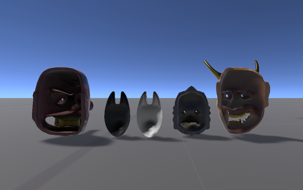 〖VRChat〗お面セット5種類 (白狐・黒狐・般若・天狗・烏天狗)