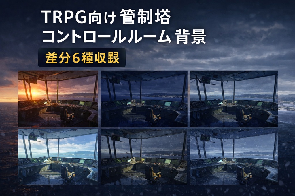 【TRPG向け】管制塔コントロールルーム背景 時間帯・天候差分6種