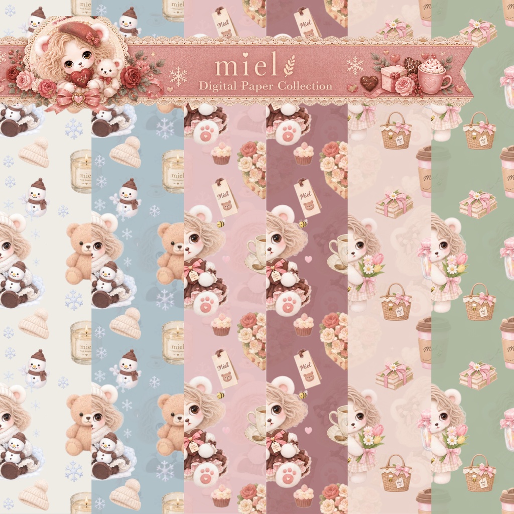 冬・バレンタイン・春｜シームレスデジタルペーパー 6枚セット｜miel by hucci