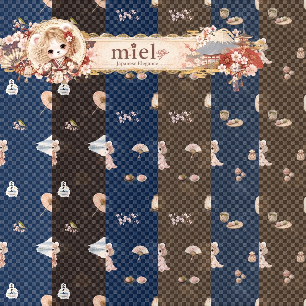 富士山・桜・神社｜シームレスデジタルペーパー 6枚セット｜miel by hucci