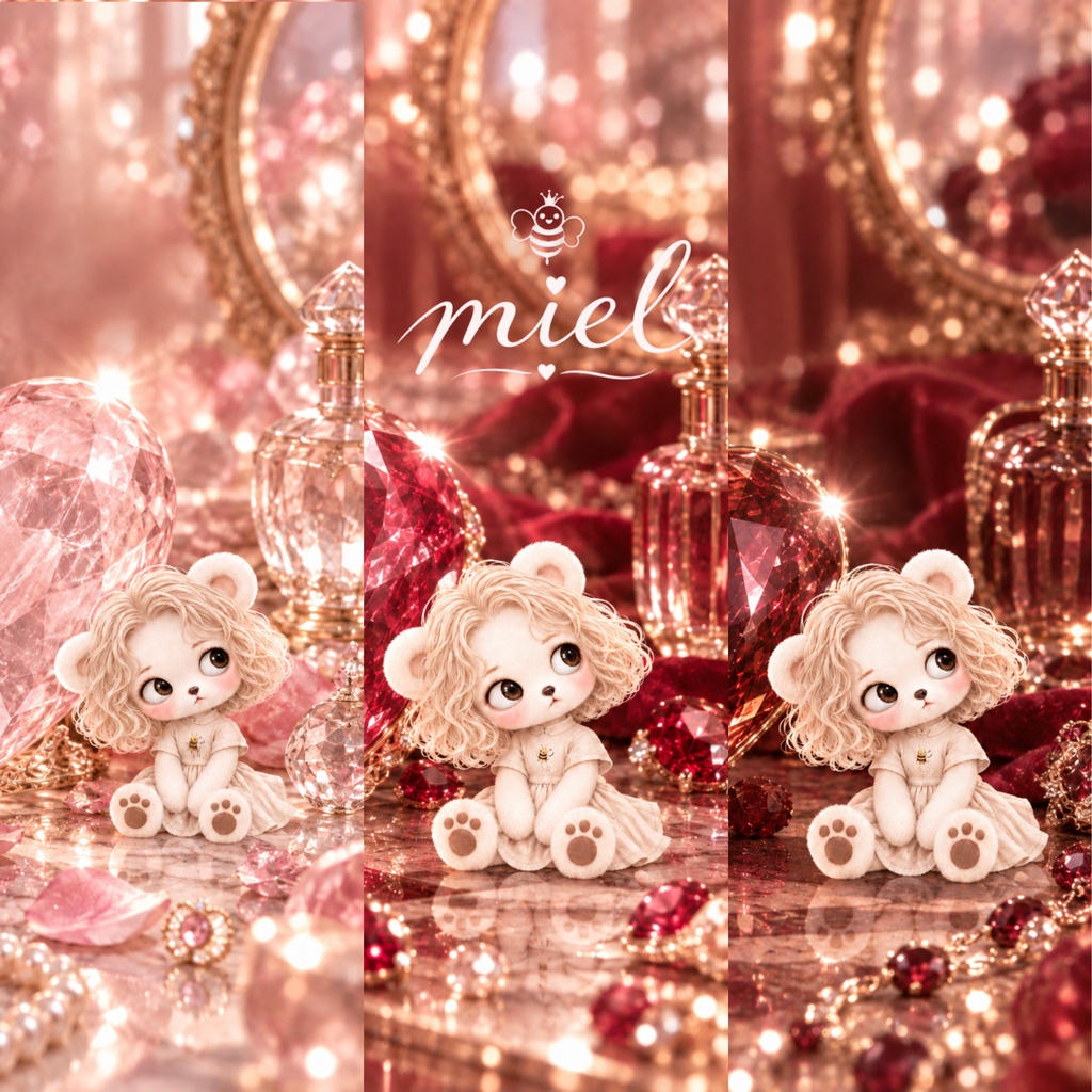 Miel Jewel Collection｜LOVE｜スマホ壁紙3枚セット【ローズクォーツ・ルビー・ガーネット】