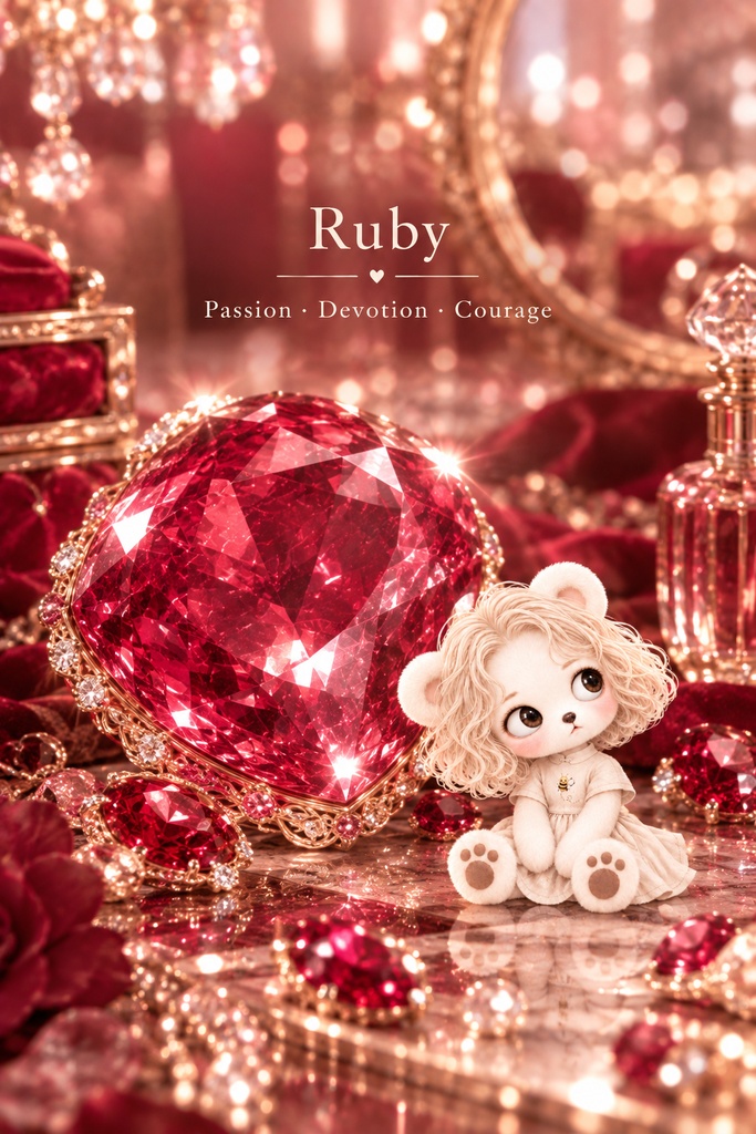 Miel Jewel Collection|LOVE|スマホ壁紙3枚セット【ローズクォーツ・ルビー・ガーネット】