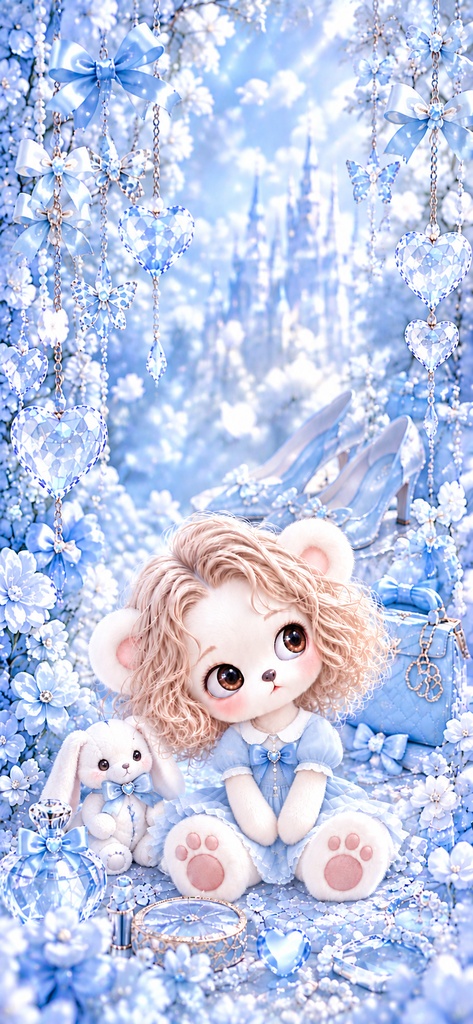 Miel Crystal Collection|キラキラ3Dクリスタル スマホ壁紙 3枚セット|Pink・Blue・White