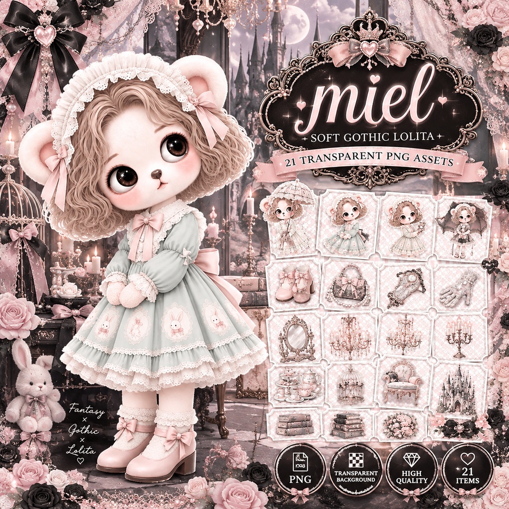 miel｜ソフトゴスロリ 透過PNG素材集 21点セット