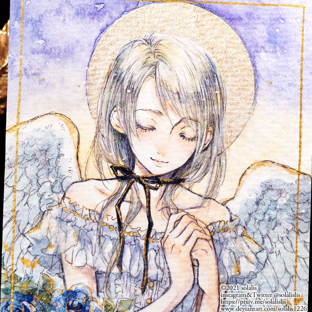 (Sold out)水彩原画「祈りのための -天使-」1点物、即納(ハガキサイズ)