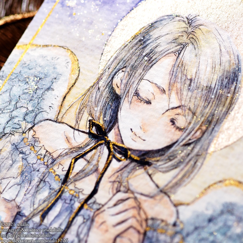 (Sold out)水彩原画「祈りのための -天使-」1点物、即納(ハガキサイズ)