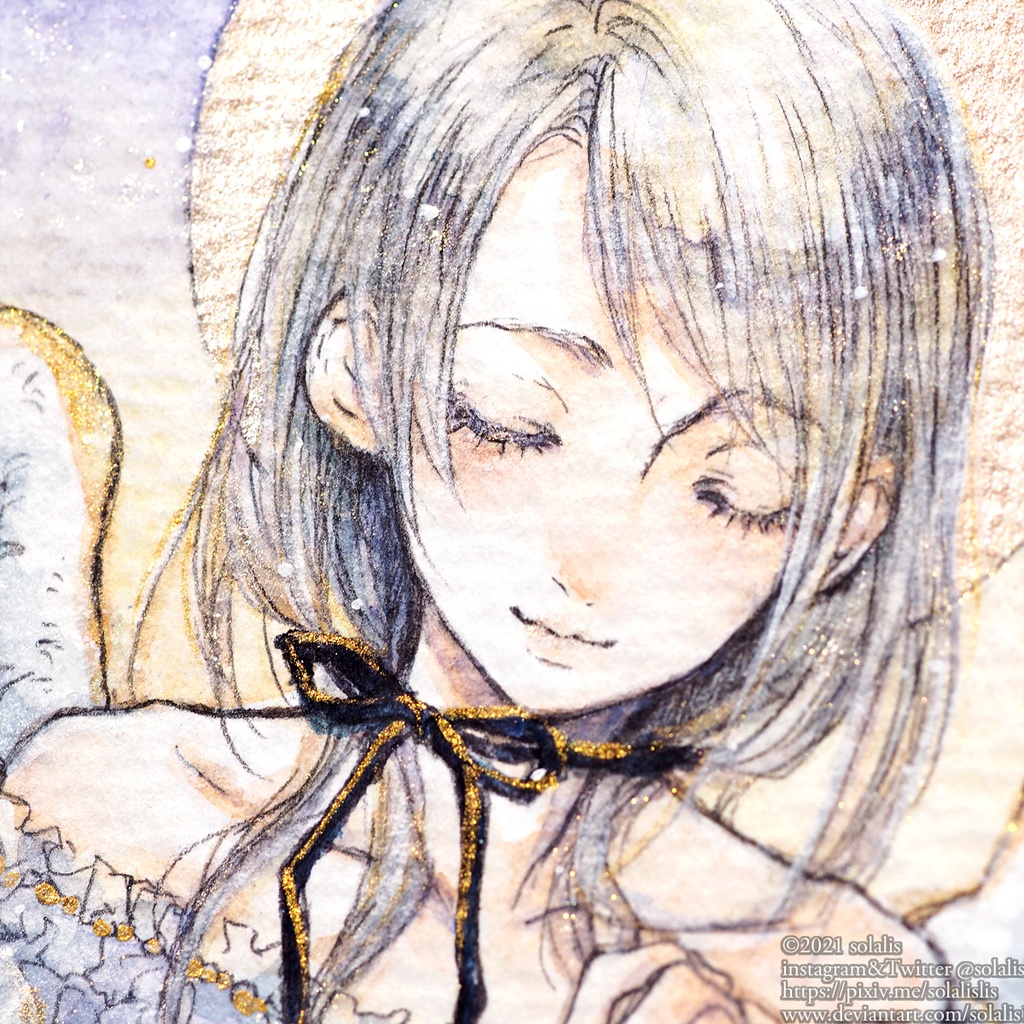 (Sold out)水彩原画「祈りのための -天使-」1点物、即納(ハガキサイズ)