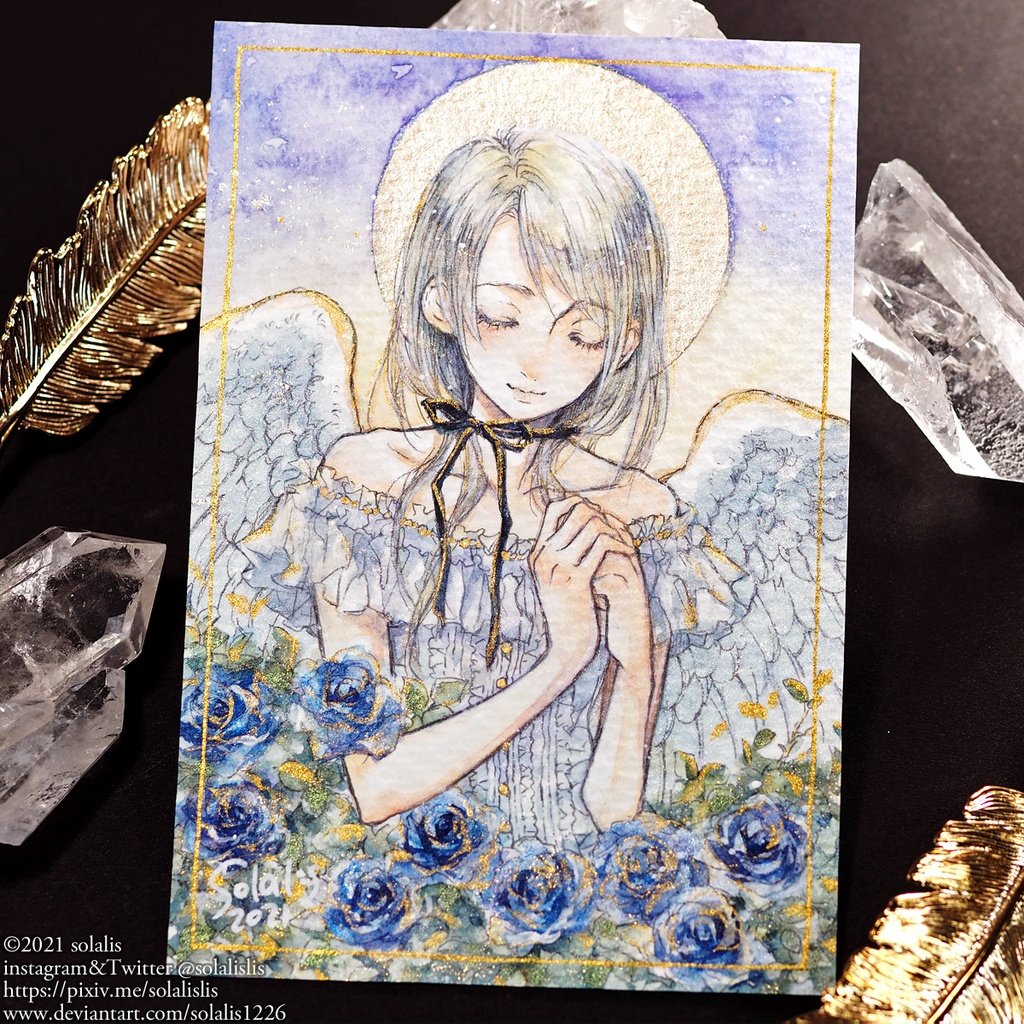 (Sold out)水彩原画「祈りのための -天使-」1点物、即納（ハガキサイズ）