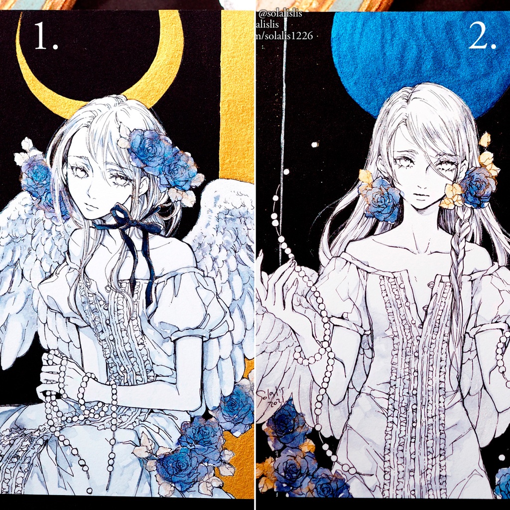 【展示のみ】ペン原画「三日月」「新月II」即納1点もの(2Lサイズ)