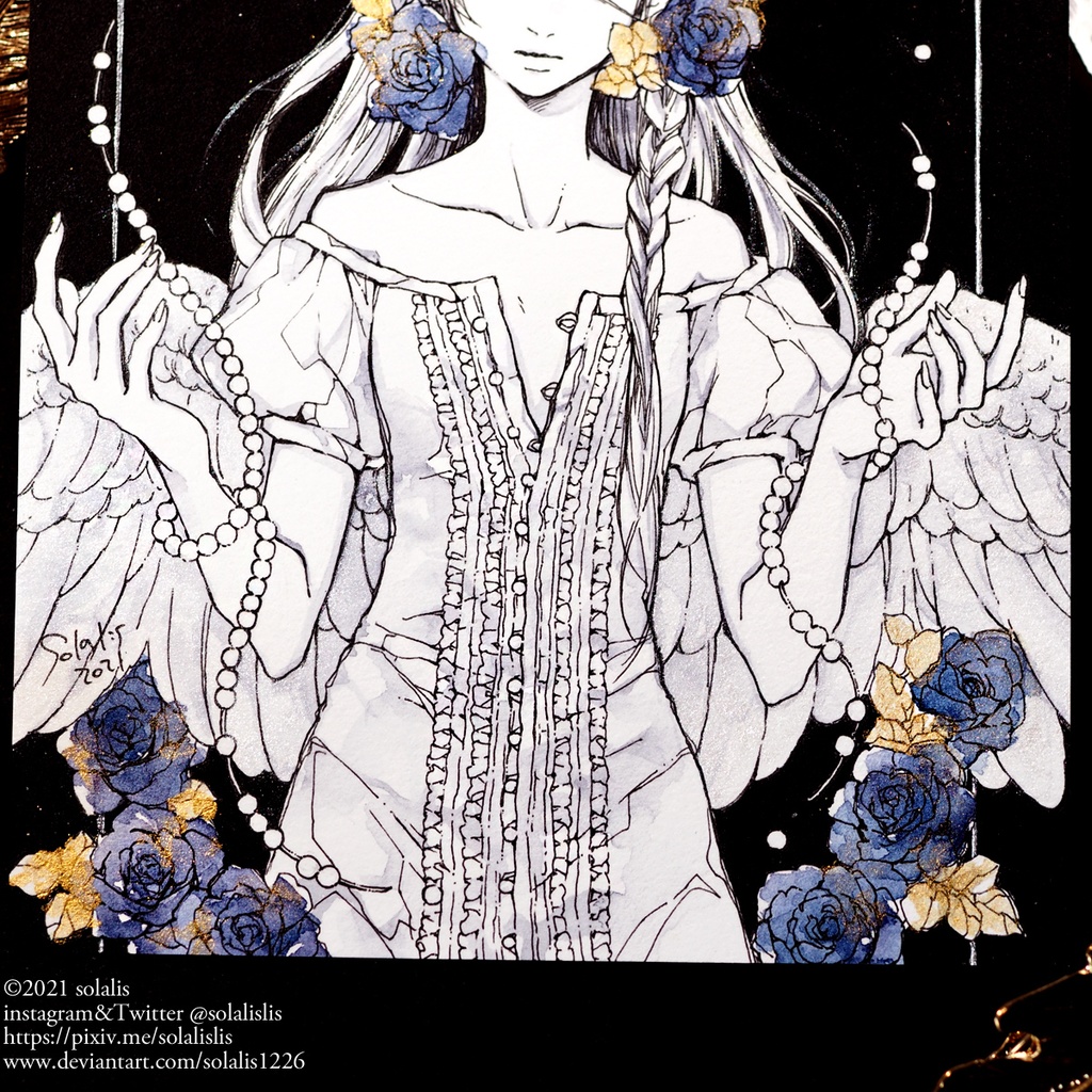 【展示のみ】ペン原画「三日月」「新月II」即納1点もの(2Lサイズ)