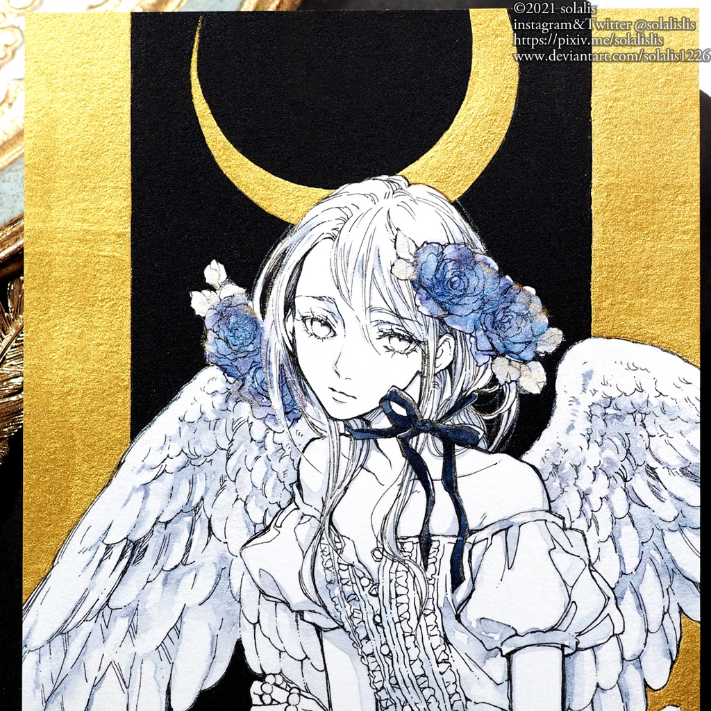 【展示のみ】ペン原画「三日月」「新月II」即納1点もの(2Lサイズ)