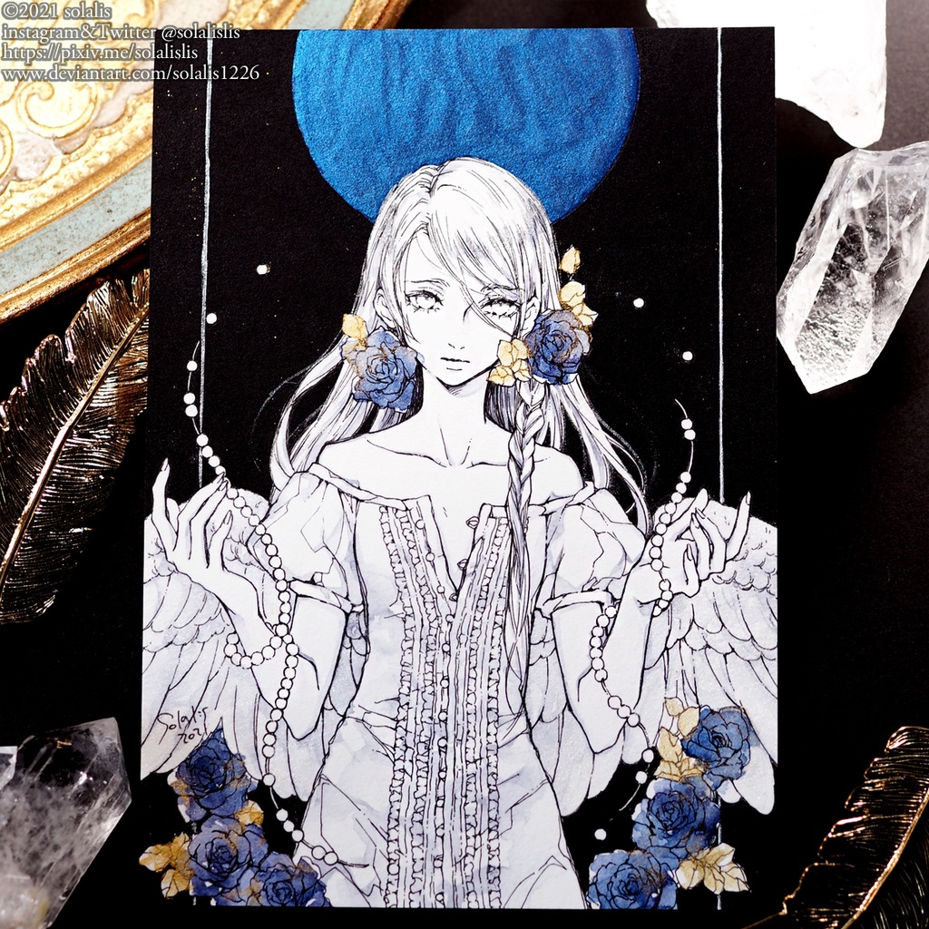 【展示のみ】ペン原画「三日月」「新月II」即納1点もの(2Lサイズ)