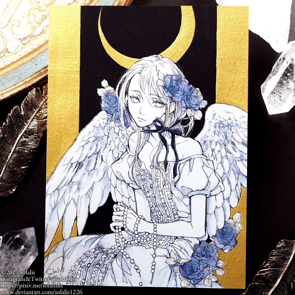 【展示のみ】ペン原画「三日月」「新月II」即納1点もの(2Lサイズ)