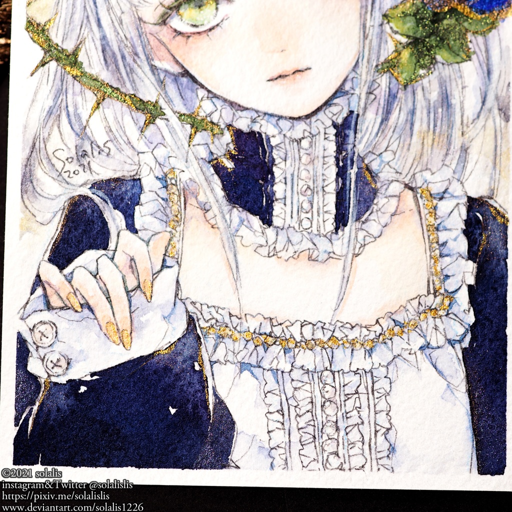 (Sold out)水彩原画「アリスと棘」1点物、即納(ハガキサイズ)