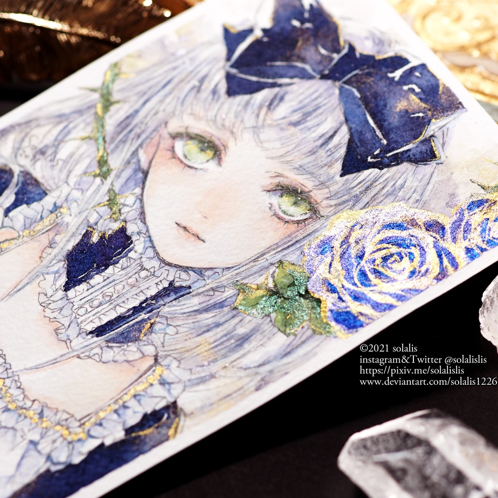 (Sold out)水彩原画「アリスと棘」1点物、即納(ハガキサイズ)