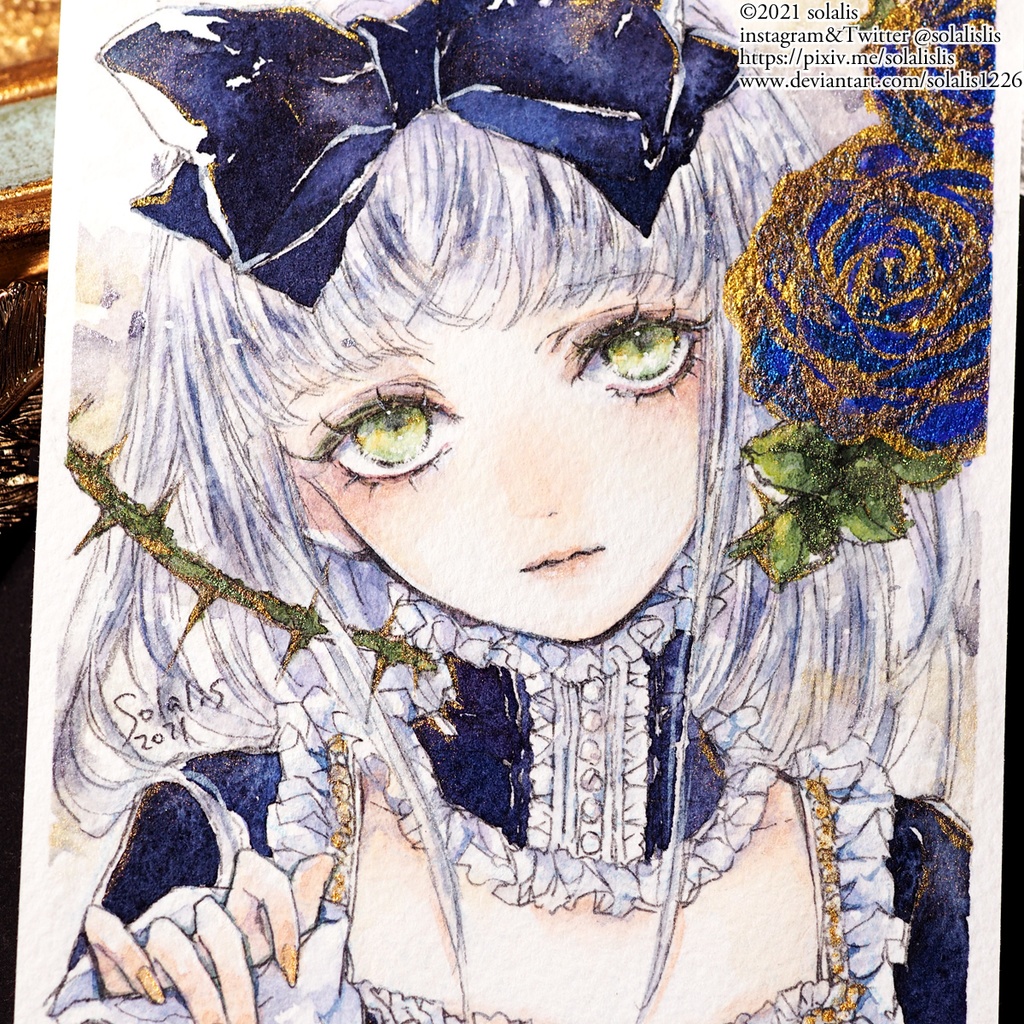(Sold out)水彩原画「アリスと棘」1点物、即納(ハガキサイズ)