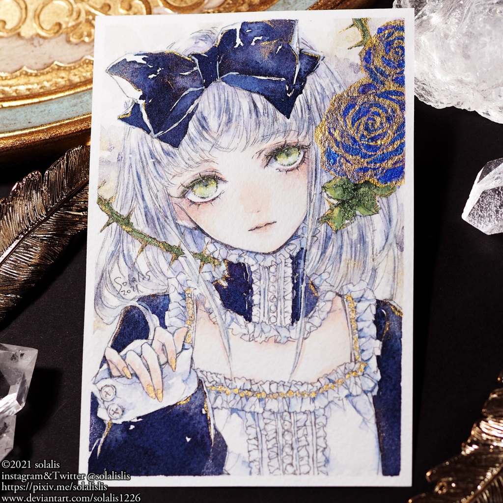 (Sold out)水彩原画「アリスと棘」1点物、即納（ハガキサイズ）