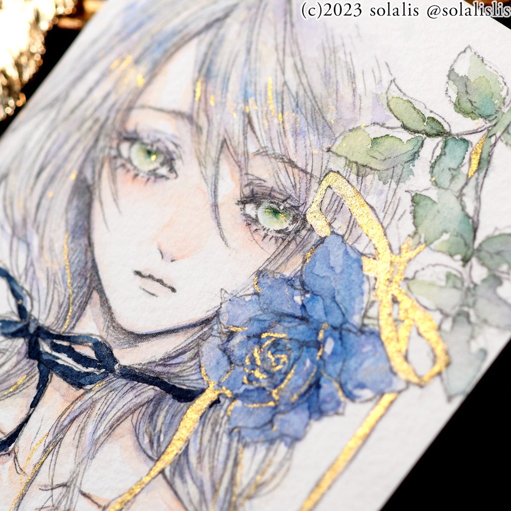 (Sold out)原画「一本のばら」ハガキサイズ1点もの、即納